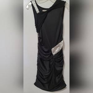 New RACHEL Rachel Roy Black Silver Sequin Ruched Sleeveless Bodycon Dress Size 0